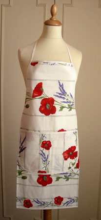 French Apron, Provence fabric (Coquelicots Lavandes. raw)